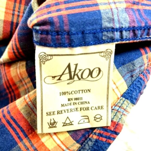 Akoo Brand Men's Short-Sleeved Button-Down Shirt Plaid Pattern XL Streetwear.... - Picture 2 of 14